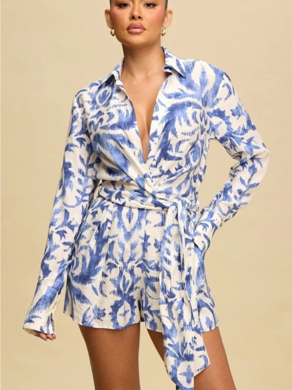Lilyful Tie Front Romper Printed Spring Summer Vacation